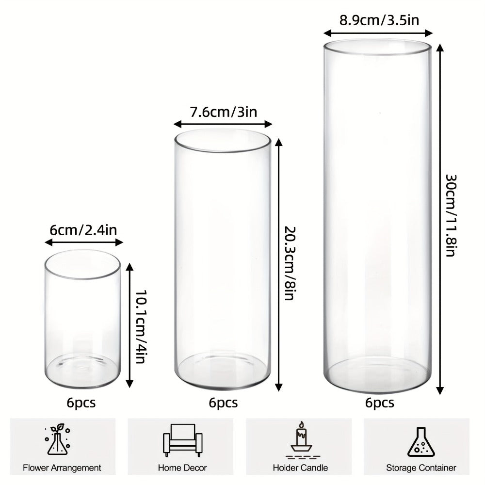 Clear Glass Cylinder Vases 18 36pcs - 4 8 12 Inch Tall Multiple Size Flower Vase for Wedding Centerpiece Table Party Hurricane Floating Candle Holder Home Decor Shelf