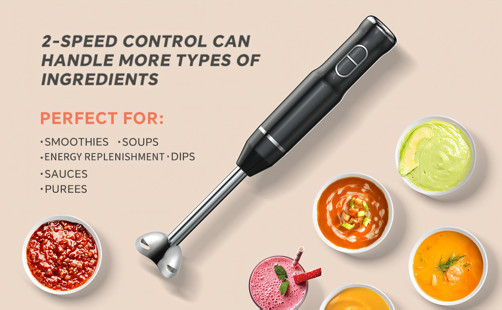 Immersion Blender 400W Handheld Stick Mixer with 2 Speeds & Turbo Mode 304 Stainless Steel Blades ¨C Corded Hand Blender with Detachable Base for Soup Smoothie Puree Baby Food