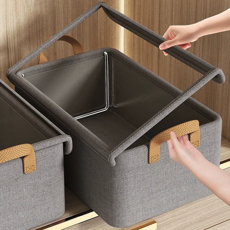 Foldable Storage Box for Clothes & Pants ¨C Collapsible Wardrobe Organizer Basket for Dormitory, Closet & Under-Bed Storage | Space-Saving Folding Bin in Gray, Denim Blue & Beige