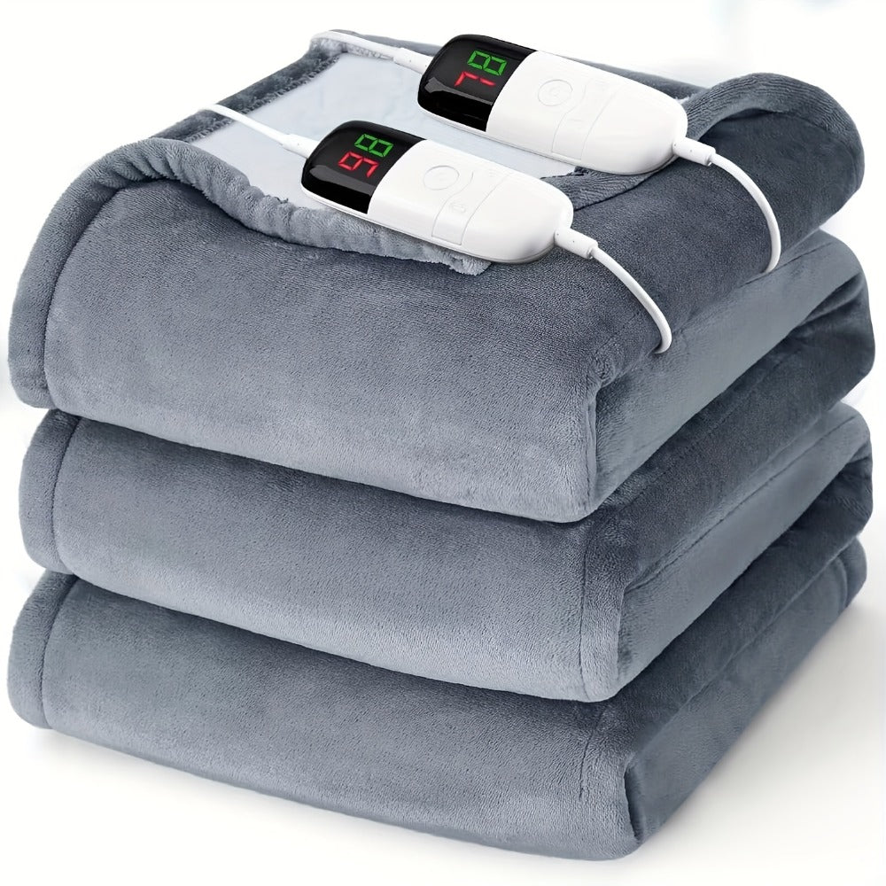 Electric Heated Blanket Dual Zone Independent Temperature Control A/B Zones | 10 Heating Levels Soft Flannel Fast Heating Blanket with Dual Controllers Auto Shut-Off 1/2/4/6/8 Hours Throw Full Size
