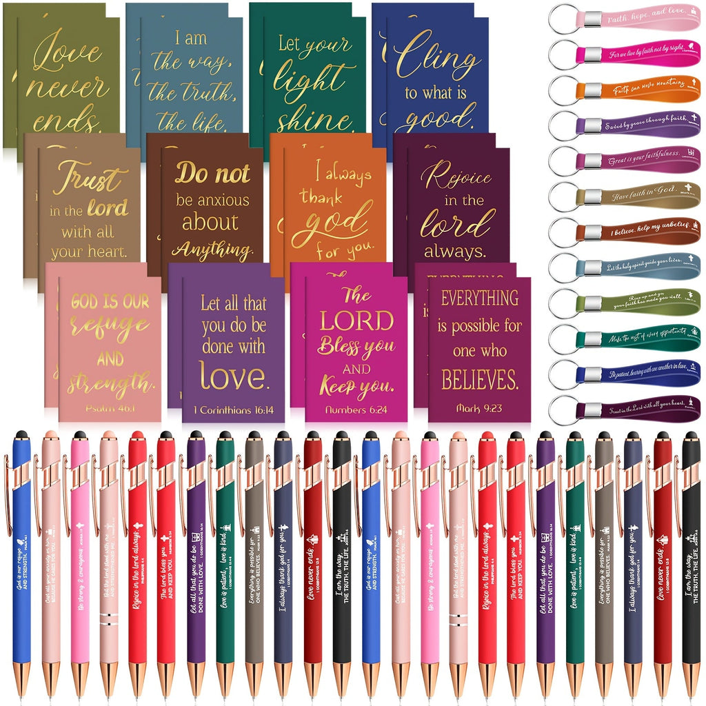 Christian Gifts Bulk Set 72pcs | Inspirational Religious Notebooks Ballpoint Pens Verse Keychains ¨C Bible Quote Party Favors for Church Office Christmas Easter Stocking Stuffers