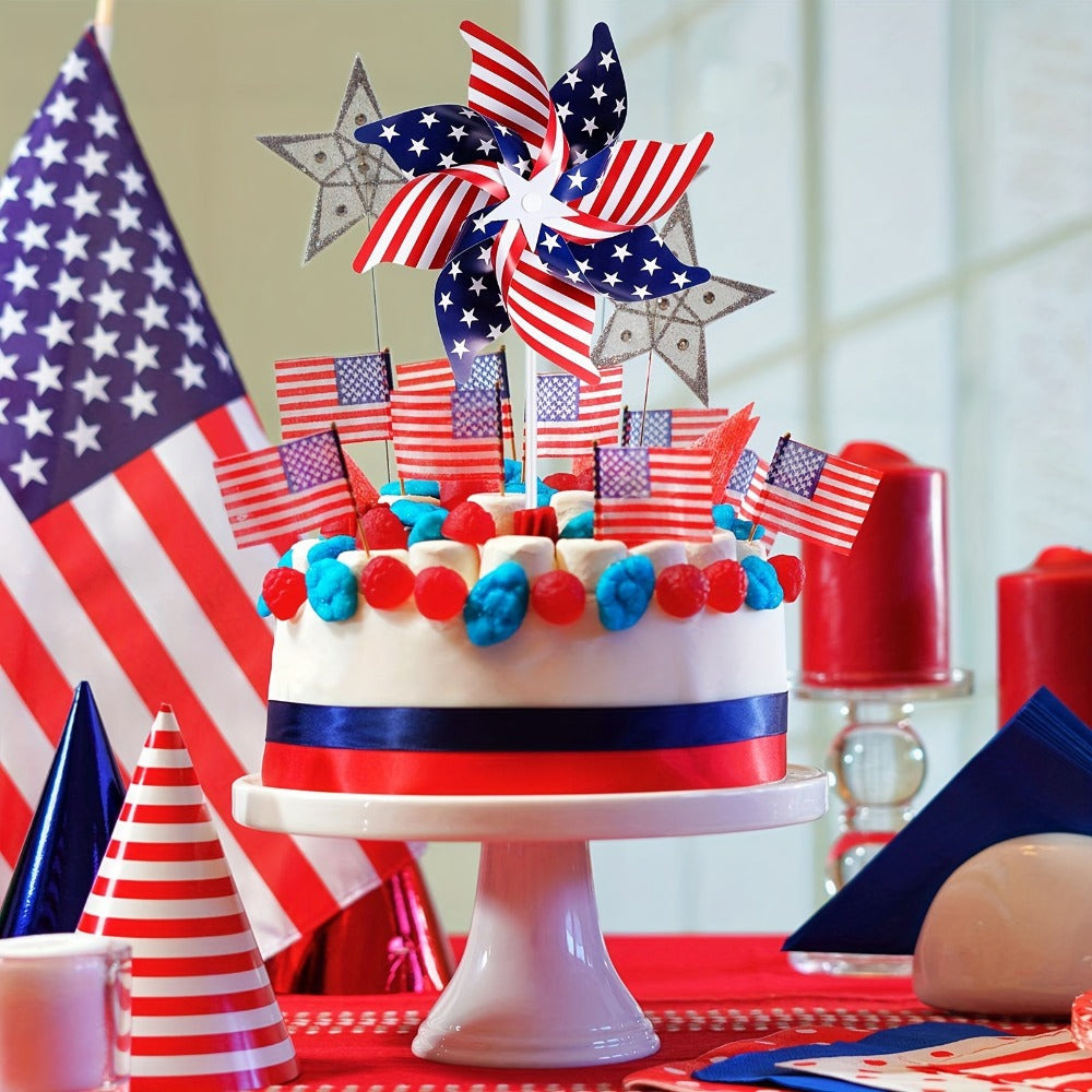 4th of July Pinwheels Decorations Red White Blue - Patriotic Stars Stripes Pinwheel Garden Decor for Independence Day Party, Yard Lawn Outdoor Decor, Party Favors - 20 30 40 Pack
