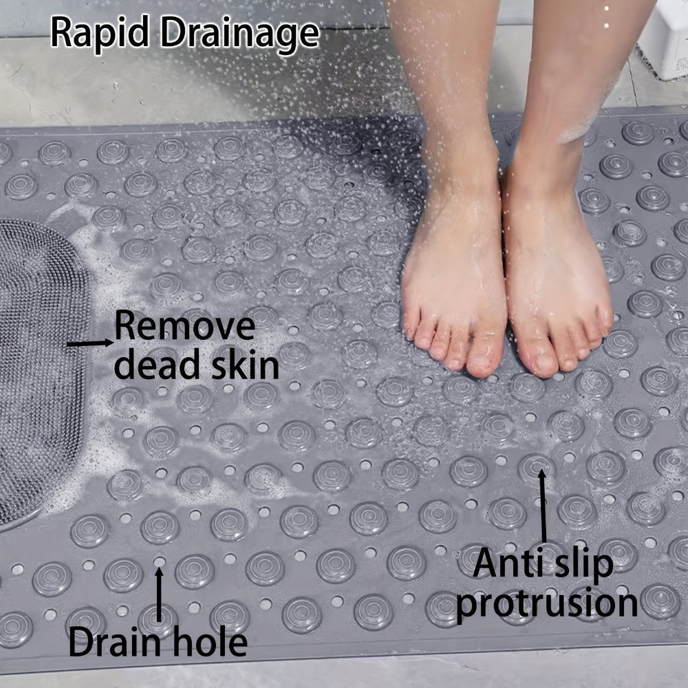 Non-Slip Bath Tub Shower Mat 27x14 Inch with Suction Cups & Drain Holes | Foot Massage Textured | Machine Washable Bathroom Safety Mat