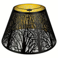 Metal Lampshade Etched Forest & Leaf Design | Black Exterior Gold Interior | Barrel Lamp Shade for Table Lamp & Floor Lamp | Medium Large Decorative Lampshade 7x13x7.8 inch