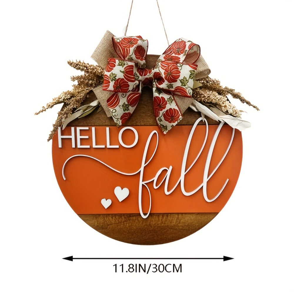 Hello Fall 3D Door Hanger ¨C Autumn Harvest Pumpkin Wheat Bow Fall Wreath Door Sign Seasonal Home Decor