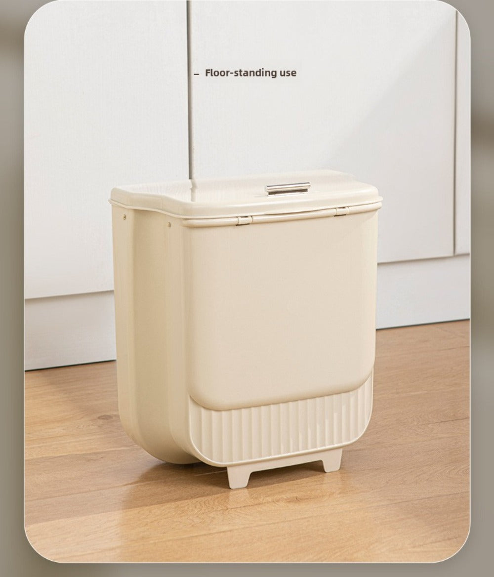 Collapsible Trash Can with Lid Wall Mounted Cabinet Door Hanging Waste Bin 1.85 Gallon Kitchen Bathroom Odor Control Space Saving Garbage Can