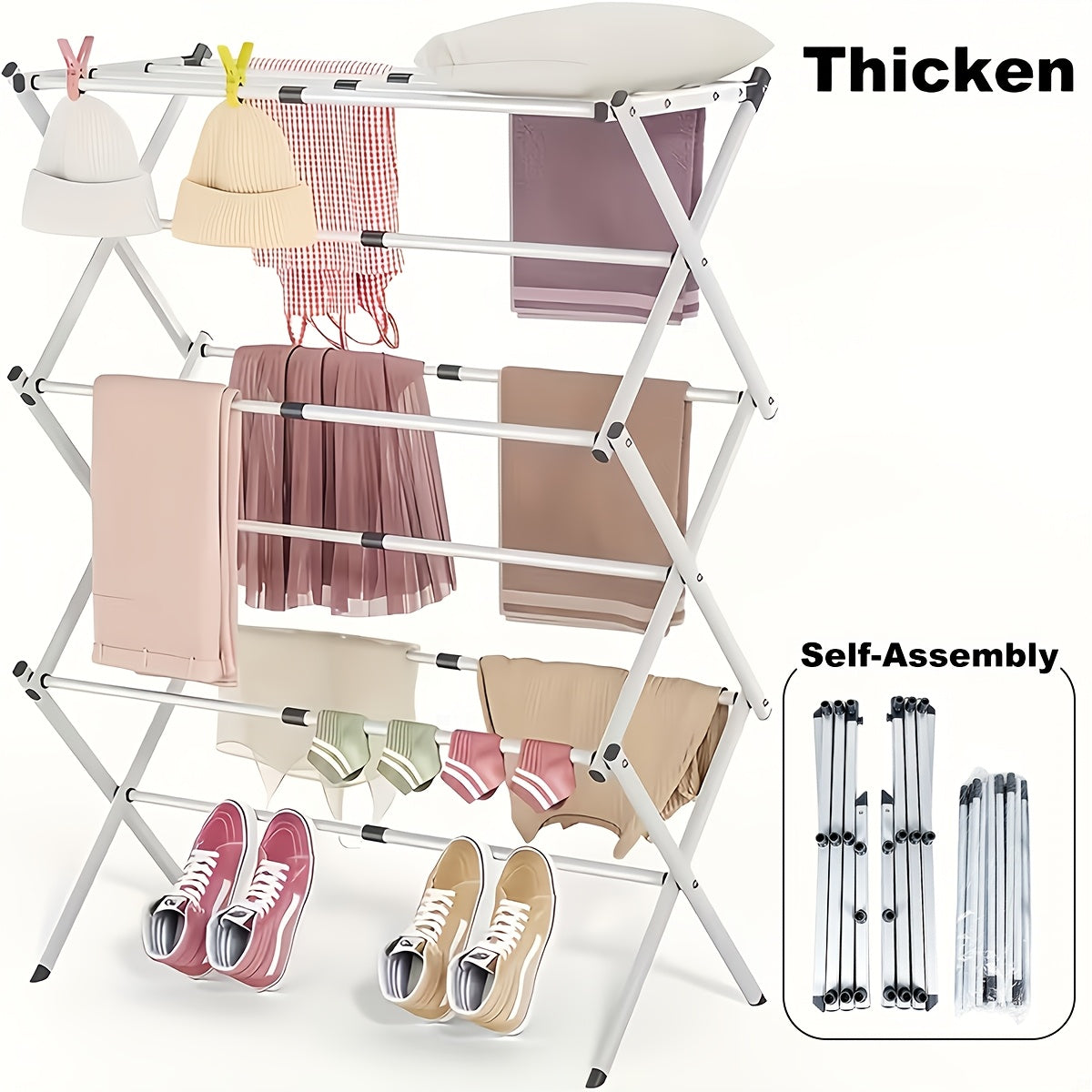 Laundry Drying Rack 3-Tier X-Type Expandable Metal, Collapsible Clothes Dryer & Towel Rack ¡ª Air Drying Stand for Indoor & Outdoor Use | Grey, White | Multiple Configurations