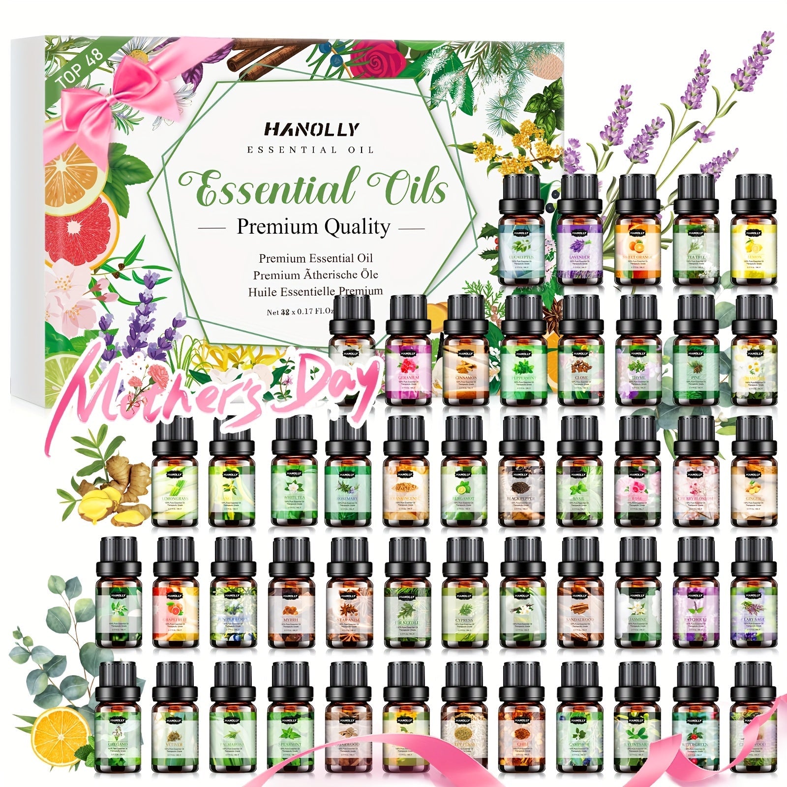 Essential Oils Set 12 26 32 48 Pcs Aromatherapy Gift Kit Lavender Eucalyptus Tea Tree Peppermint for Diffuser Humidifier Candle Soap Making Birthday Holiday Gift