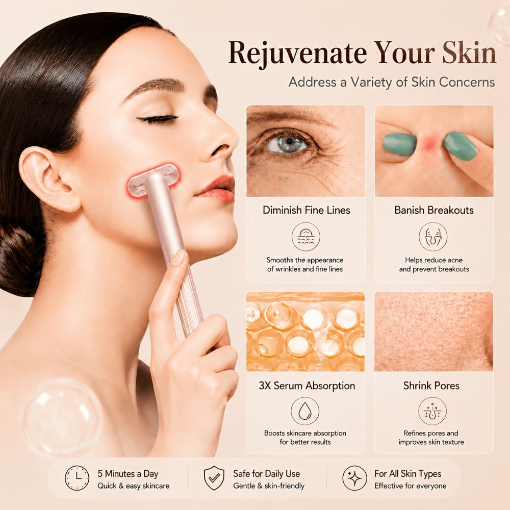 Red Light Therapy Facial Massager - Vibration & Negative Ion Skin Tightening Device for Acne Reduction, Wrinkle Removal & Eye Bag Treatment, Anti-Aging Face Care Beauty Tool for Women & Men