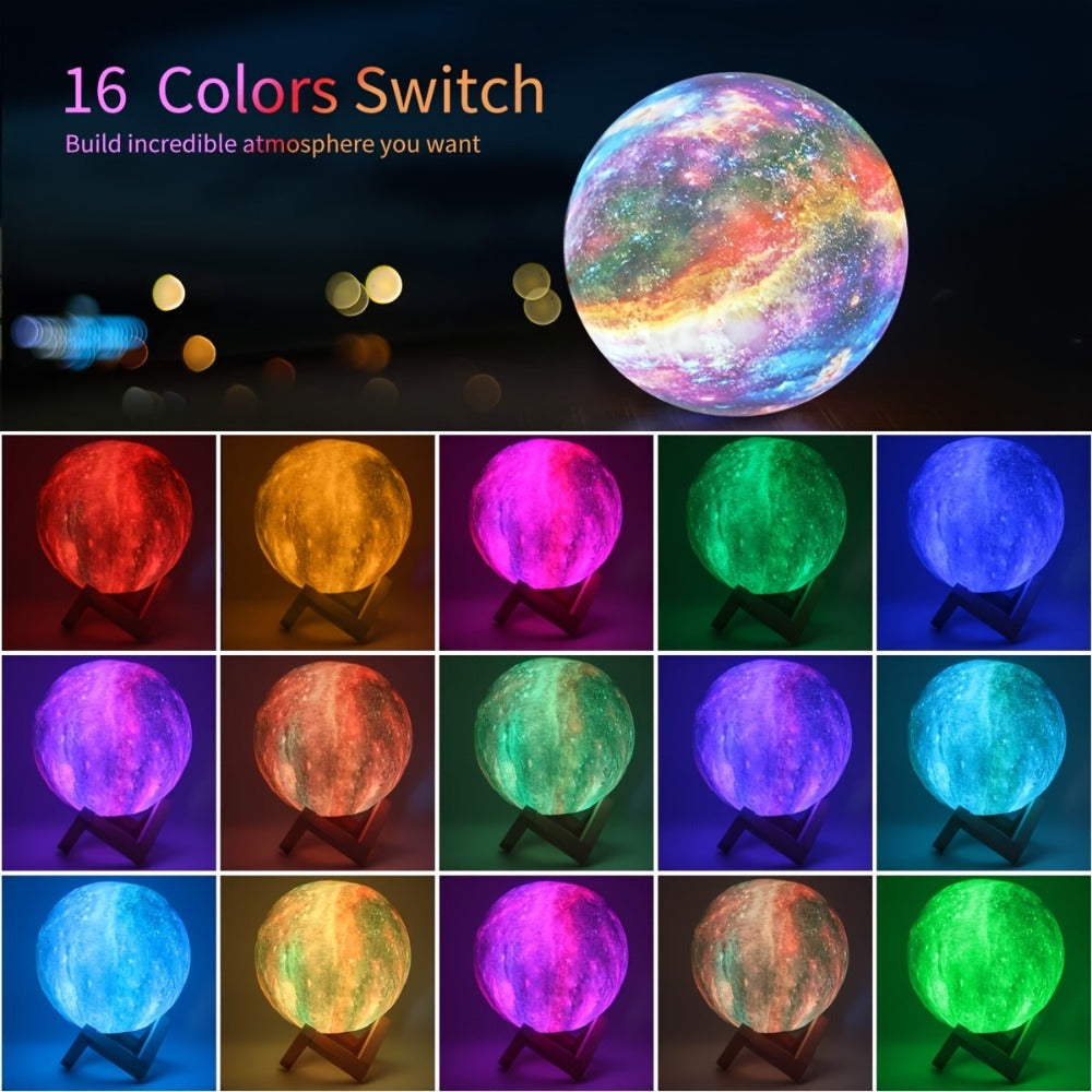 Moon Lamp Night Light 16 Colors 3D Galaxy Lamp with Wooden Stand Remote Control USB ¨C Perfect Birthday Gift for Women Men Lovers (5.9 Inch)