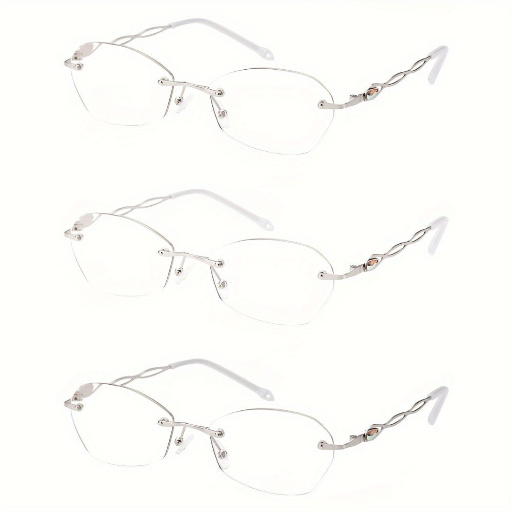 Rimless Reading Glasses for Women 3 Pack - Blue Light Blocking Lightweight Metal Frameless Readers with Anti Eyestrain Lenses, Multiple Colors and Magnifications 1.0X to 4.0X