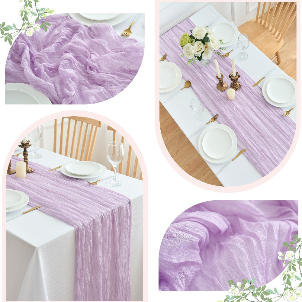 Cheesecloth Table Runner 10 Pack, 10ft Boho Wedding Table Runner for Reception, Rustic Bridal Shower, Party & Home Decor ¨C Dusty Pink, Sage, Lavender