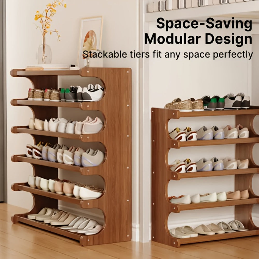 3/5/6-Tier Shoe Rack, Wood Grain Finish, Multi-Layer Freestanding Shoe Storage Organizer for Entryway, Hallway & Dorm Room, Easy Assembly, Space-Saving Design, Brown