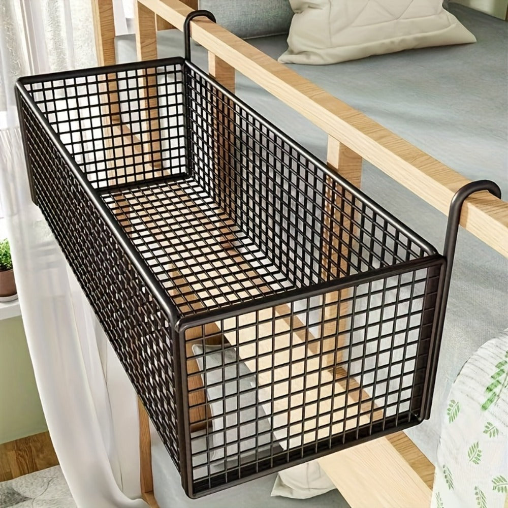 Over Door Hanging Basket Storage Rack - Woven Mesh Metal Organizer Shelf for Bedroom Dorm Wardrobe Closet, Space-Saving Wall Mounted Hanging Storage Basket