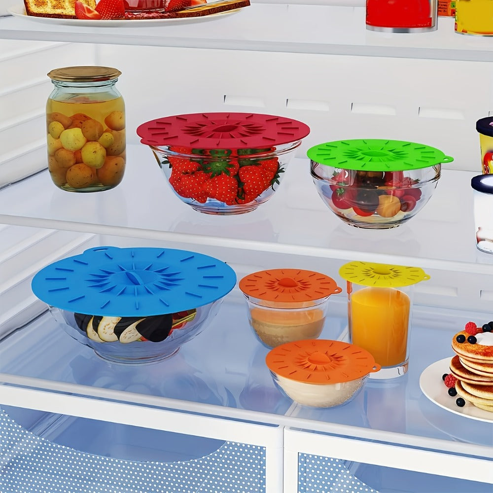 Silicone Food Lids 7 Pack 5 Sizes Reusable Stretch Lids for Bowls Cups Pots Pans ¨C BPA Free Microwave Splatter Cover Airtight Leakproof Food Storage Lids Dishwasher Freezer Safe