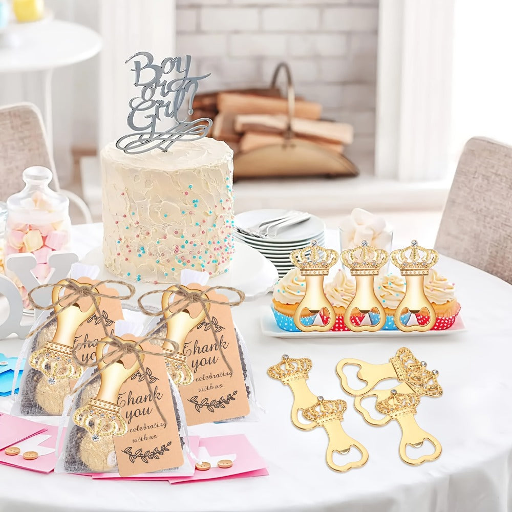 Crown Bottle Opener Wedding Favors 10 Sets 31pcs - Rose Gold Party Gift for Guests with Organza Bag Thank You Tag Twine for Bridal Shower Birthday Baby Shower Bar Kitchen