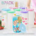 Frosted Sublimation Glass Tumblers 16oz Borosilicate Can Cups with Acrylic Lids ¨C Set of 8 or 12 for Juice, Soda & Iced Coffee