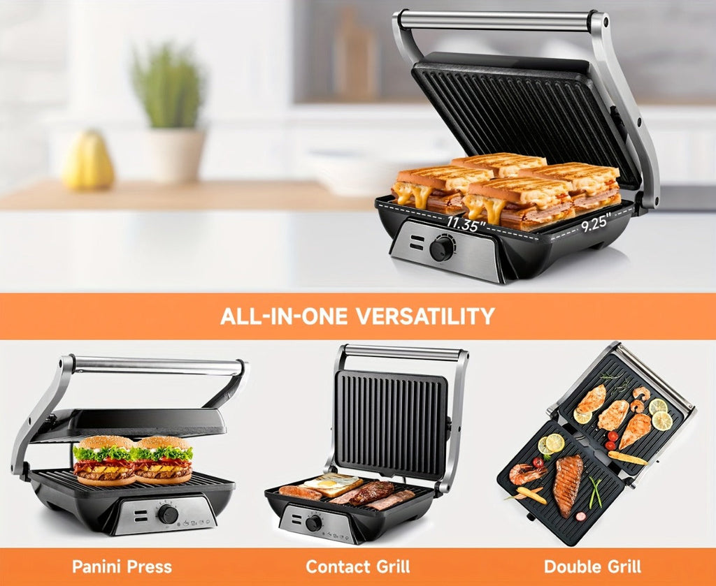 Panini Press Grill 3-in-1 Electric Indoor Grill with Non-Stick Plates - 180¡ã Flat Grill Sandwich Maker with Floating Hinge Grease Tray Temperature Control, Compact Countertop Grill for Home Dorm Office