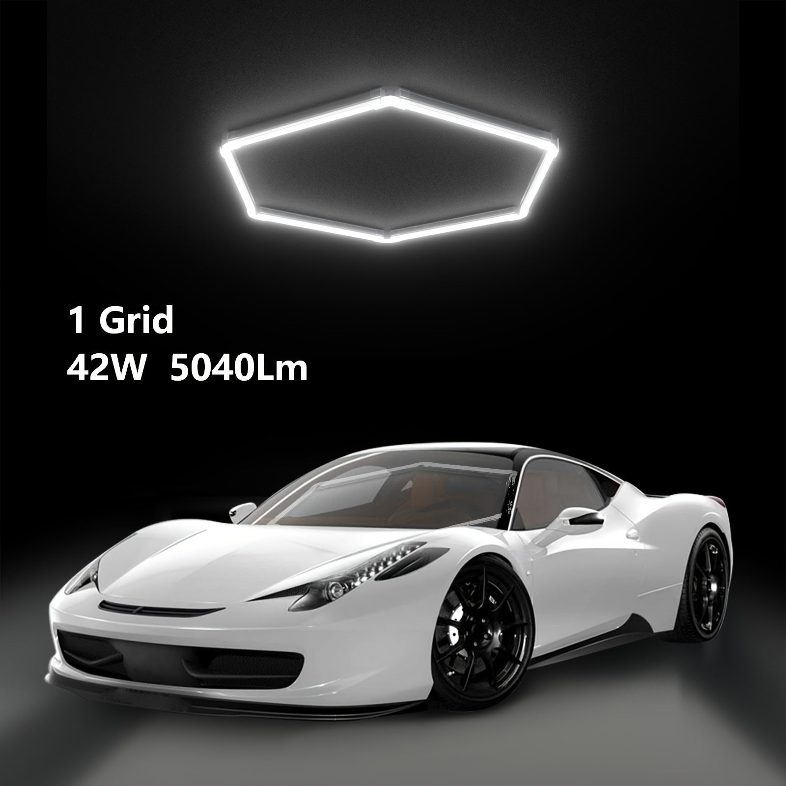 LED Hexagonal Garage Light 6500K ¨C Super Bright Daylight White Shop Light 42W¨C620W for Auto Detailing, Warehouse, Workshop, Basement & Gym (1 to 32 Grids, Hex Frame Available)