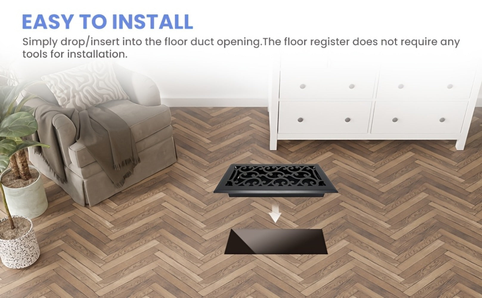 Floor Vent Register Cover 4x10 Inch Heavy Duty Walkable Steel Decorative Air Vent Grille Adjustable Airflow for Home HVAC 2-Pack Savannah Boston Design Multi Finish