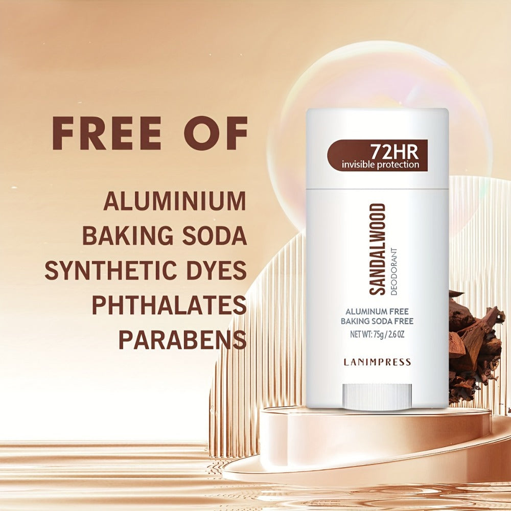 Natural Deodorant Stick Aluminum Free Baking Soda Free 72HR Invisible Protection with Witch Hazel Shea Butter Unisex Sandalwood Lavender Peach Charcoal 75g