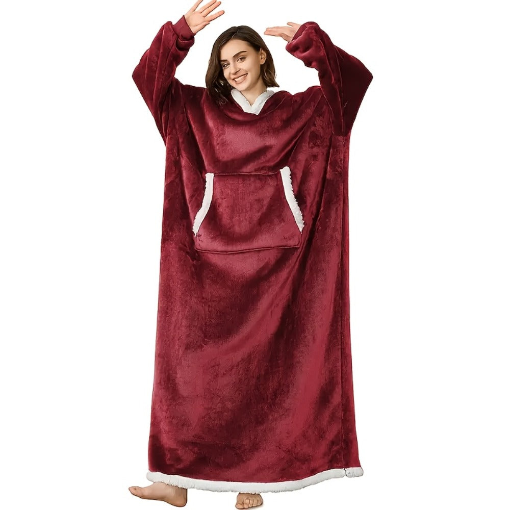 Wearable Blanket Hoodie - Oversized Extra-Long Ultra-Soft Acrylic Hooded Blanket for Adults, Warm Cozy TV Watching Winter Gift for Christmas Valentine's Day