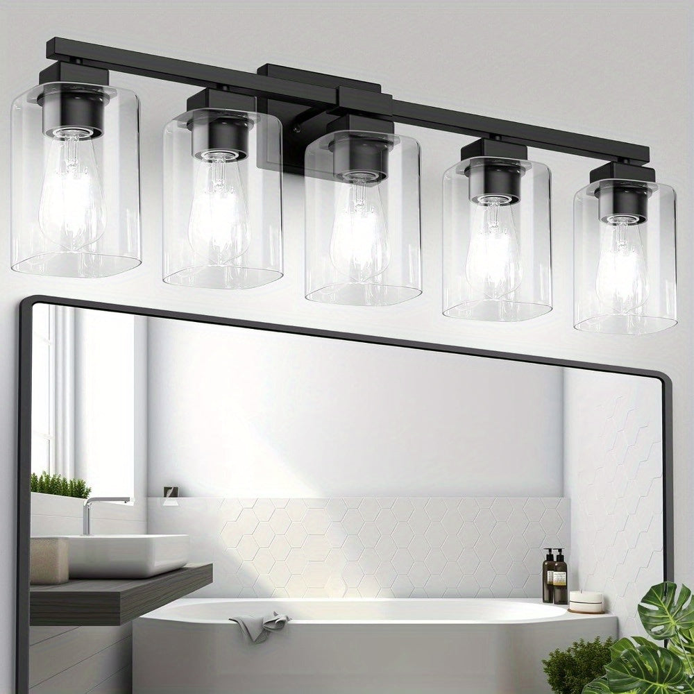 Modern Black Vanity Light Bar Wall Sconce Bathroom Fixture 3 4 5 Light Over Mirror Bedroom Hallway Living Room Hard-Wired Reversible Glass Shade