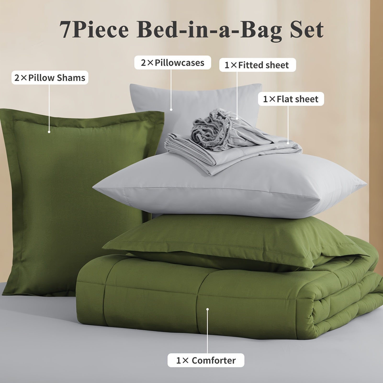 7 Piece Comforter Set Luxury Soft Fluffy Bedding All Season Bed in a Bag with Comforter Fitted Sheet Flat Sheet Pillowcases Hypoallergenic Breathable Easy Care Queen King Twin XL Full