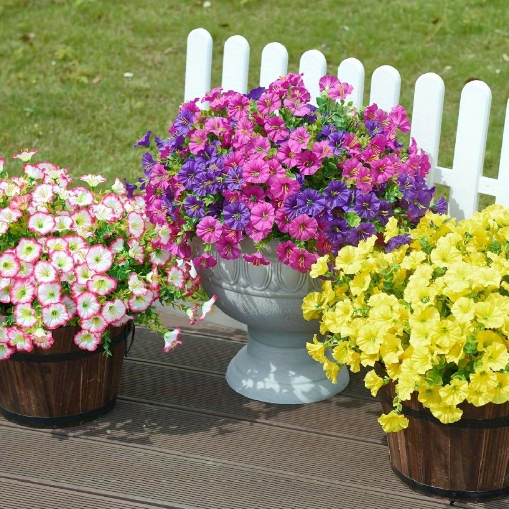 Artificial Flowers Outdoor 10 Bundles Faux Silk Pink Morning Glory - Realistic Fake Flowers for Porch, Patio, Window Box, Front Door, Garden Planter, All-Season Home Decor, Colorful Daisy Arrangement