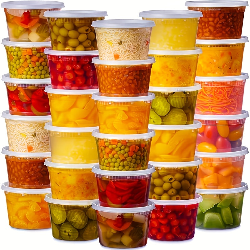 Deli Containers with Lids 48 Pack 16oz - BPA-Free Leakproof Plastic Food Containers Microwave Dishwasher and Freezer Safe, Stackable Meal Prep Containers for Takeout Soup Salad and Food Storage, 24 Containers and 24 Lids