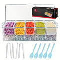 Bar Serving Tray on Ice with 5 Compartments & Lid ¨C Garnish Condiment Platter with 5 Forks & 3 Pliers, Clear Fruit Tray for Bar, Party & Entertaining