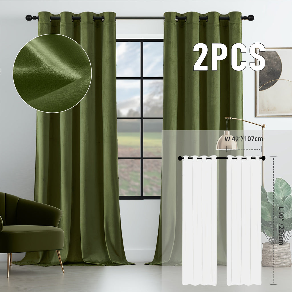Velvet Room Darkening Curtains 2 Panels | Grommet Top Thermal Insulated Soundproof Blackout Curtains for Living Room Bedroom, Soft Solid Color Vintage Window Drapes