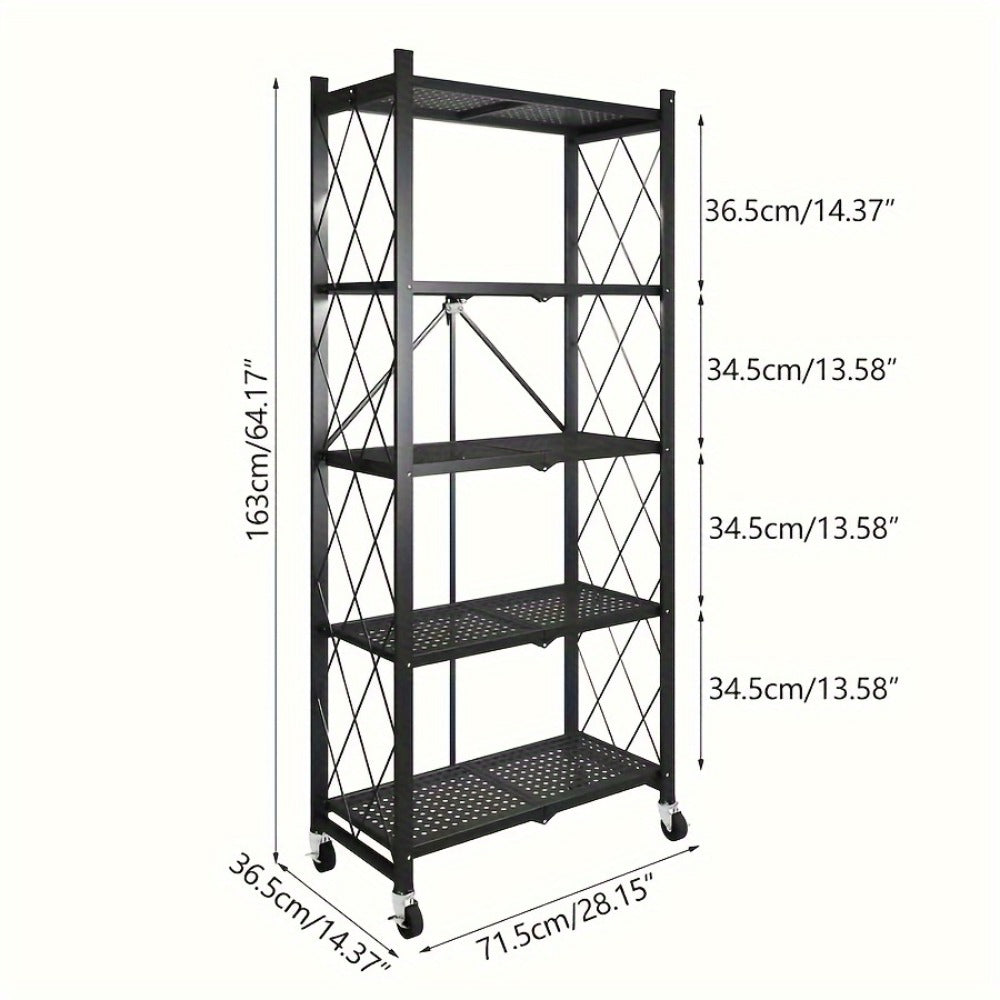 3/4/5-Tier Wheeled Storage Rack with Shelves ¨C Foldable Floor-Standing Utility Organizer