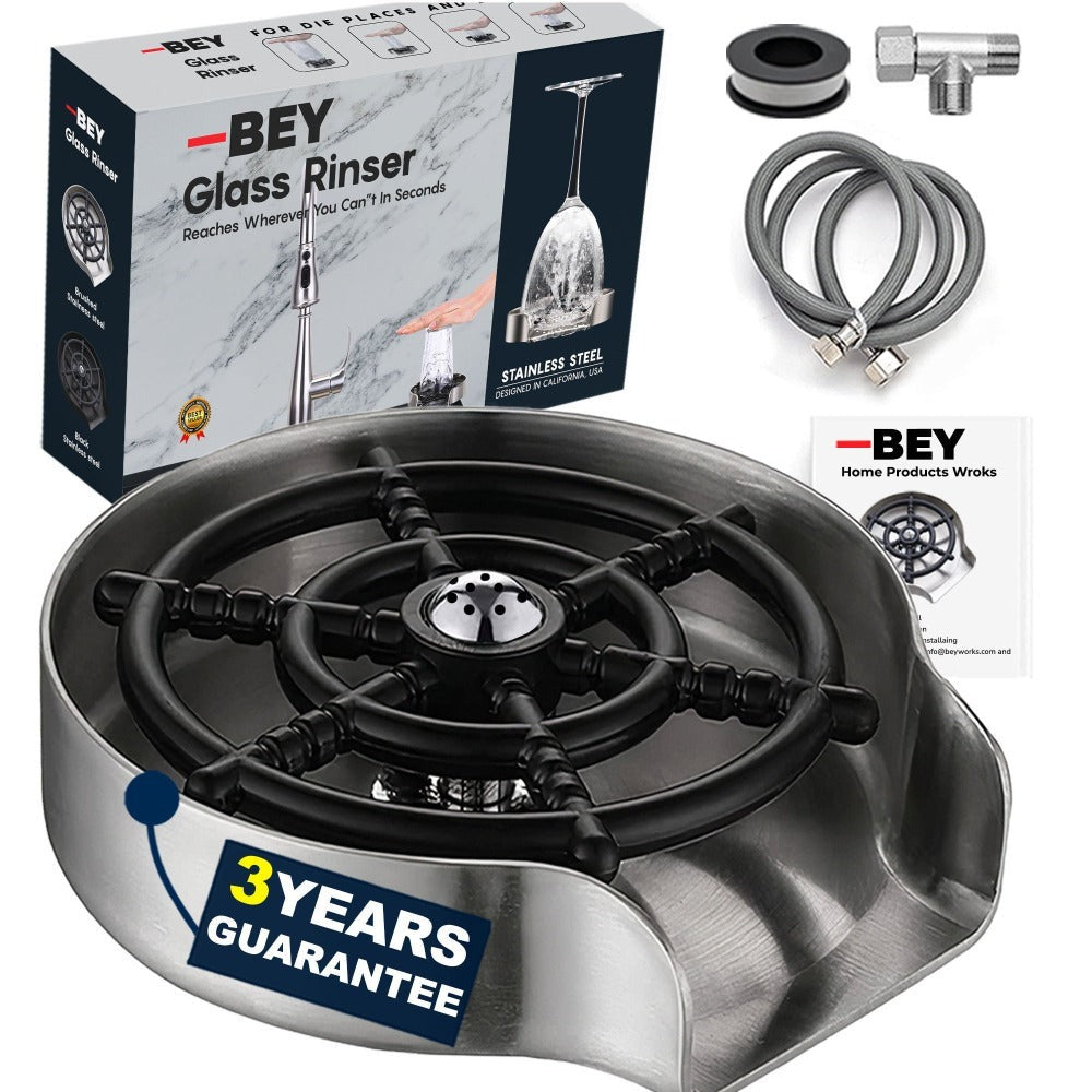 Glass Rinser for Sink ¨C Stainless Steel Automatic Cup Washer & Bottle Cleaner Sink Attachment | Powerful Water Jets for Kitchen, Bar & Coffee Shop | Silver, Black & Gold