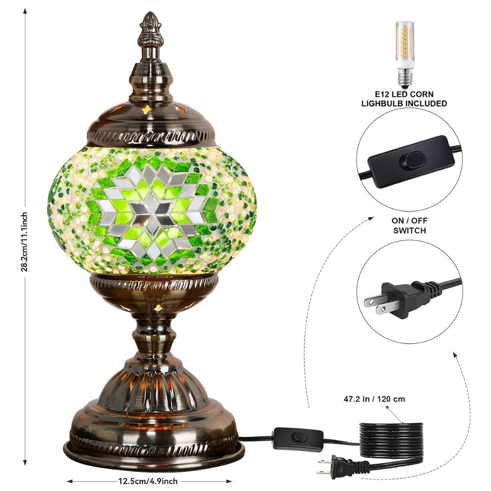 Moroccan Table Lamp Handmade DIY Turkish Lamp Dimmable Glass Metal Brass Bohemian Bedside Night Light with Remote for Bedroom Living Room Office Vintage Boho Home Decor Gift Multiple Colors
