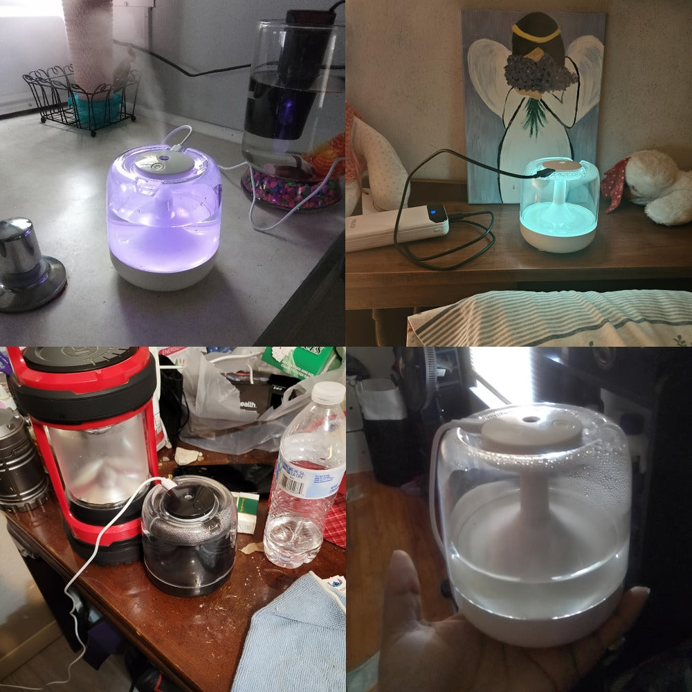 USB Humidifier with 7-Color Night Light ¨C Silent 26dB Double Mist Visible Water Tank 24-Hour Runtime for Bedroom Living Room Office Desktop Home Decor Gift