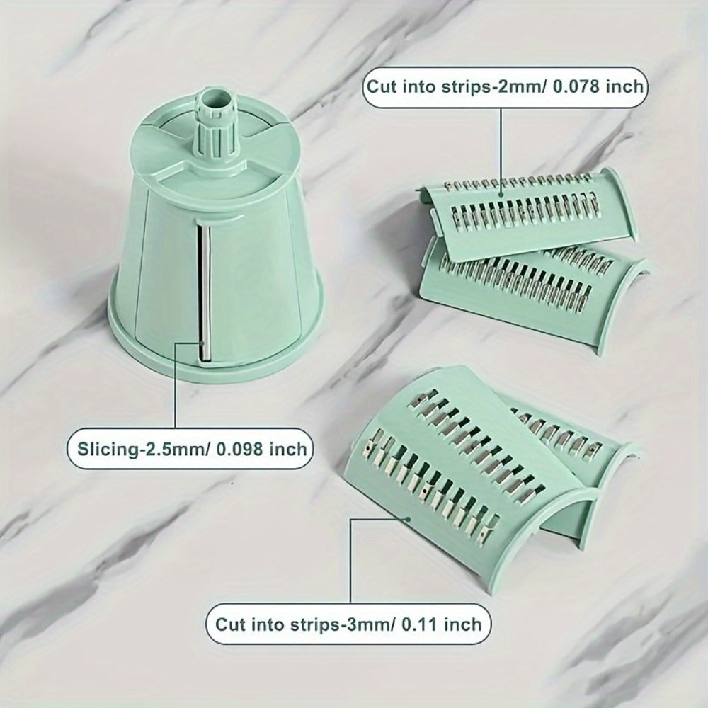 Rotary Cheese Grater with Interchangeable Blades ¨C 5-in-1 Manual Vegetable Slicer Shredder Set, Suction Cup Base, Easy to Clean, Multifunctional Kitchen Tool for Fruits, Vegetables & Nuts
