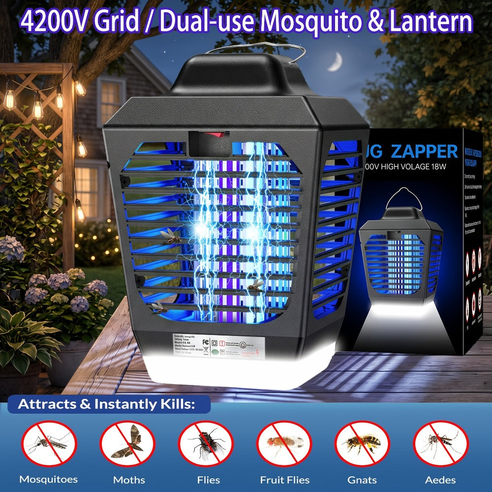 IPX4 Waterproof Bug Zapper Plug-In ¨C Electric Flying Insect Trap with LED Light & ABS Housing, Indoor Mosquito Zapper for Home, Bedroom, Kitchen & Patio, Safe Chemical-Free Fly Trap ¨C Black