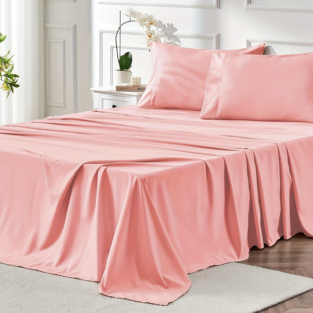 Microfiber Bed Sheet Set 4-Piece Deep Pocket Fitted Sheet Flat Sheet Pillowcases Twin Full Queen King All Colors Soft Breathable Fade Resistant Easy Care