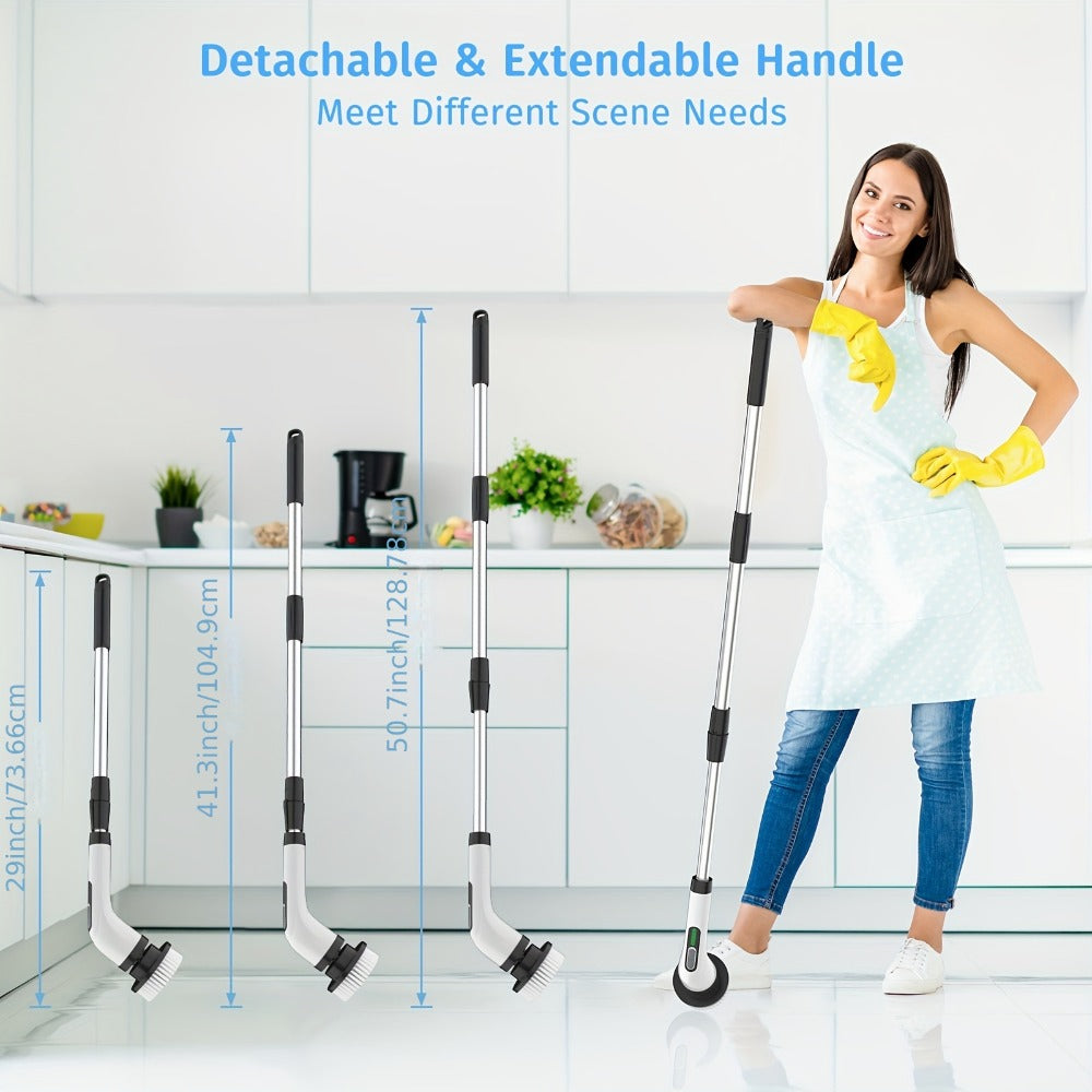 Electric Spin Scrubber with 7 Brush Heads & Adjustable Handle ¨C Dual-Speed Cordless Power Scrubber for Bathroom, Tub, Tile, Floor & Shower Cleaning