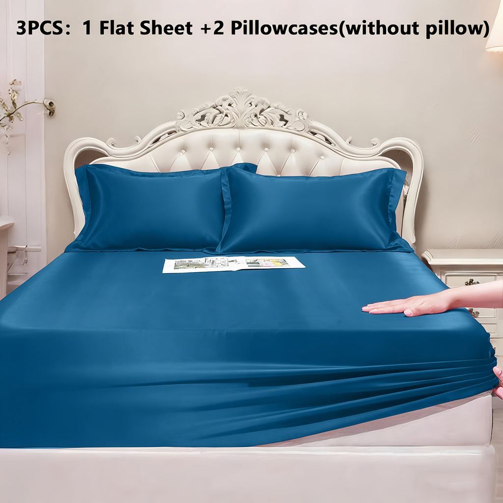 Satin Fitted Sheet Set with Pillowcases ¨C Cooling Smooth Breathable Wrinkle-Resistant Bed Sheets, Machine Washable Ultra Soft for Hot Sleepers, Twin Full Queen King, Multiple Colors