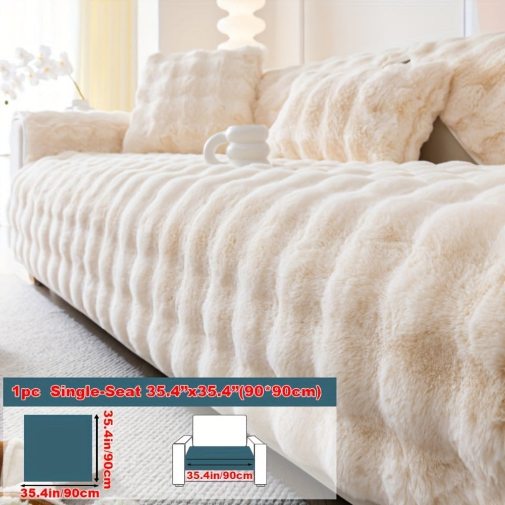 Faux Rabbit Plush Sofa Cover Winter Warm Thickened Anti-Slip Pet Friendly Cushion Protector for Living Room Bedroom Office 1 2 3 4 Seater