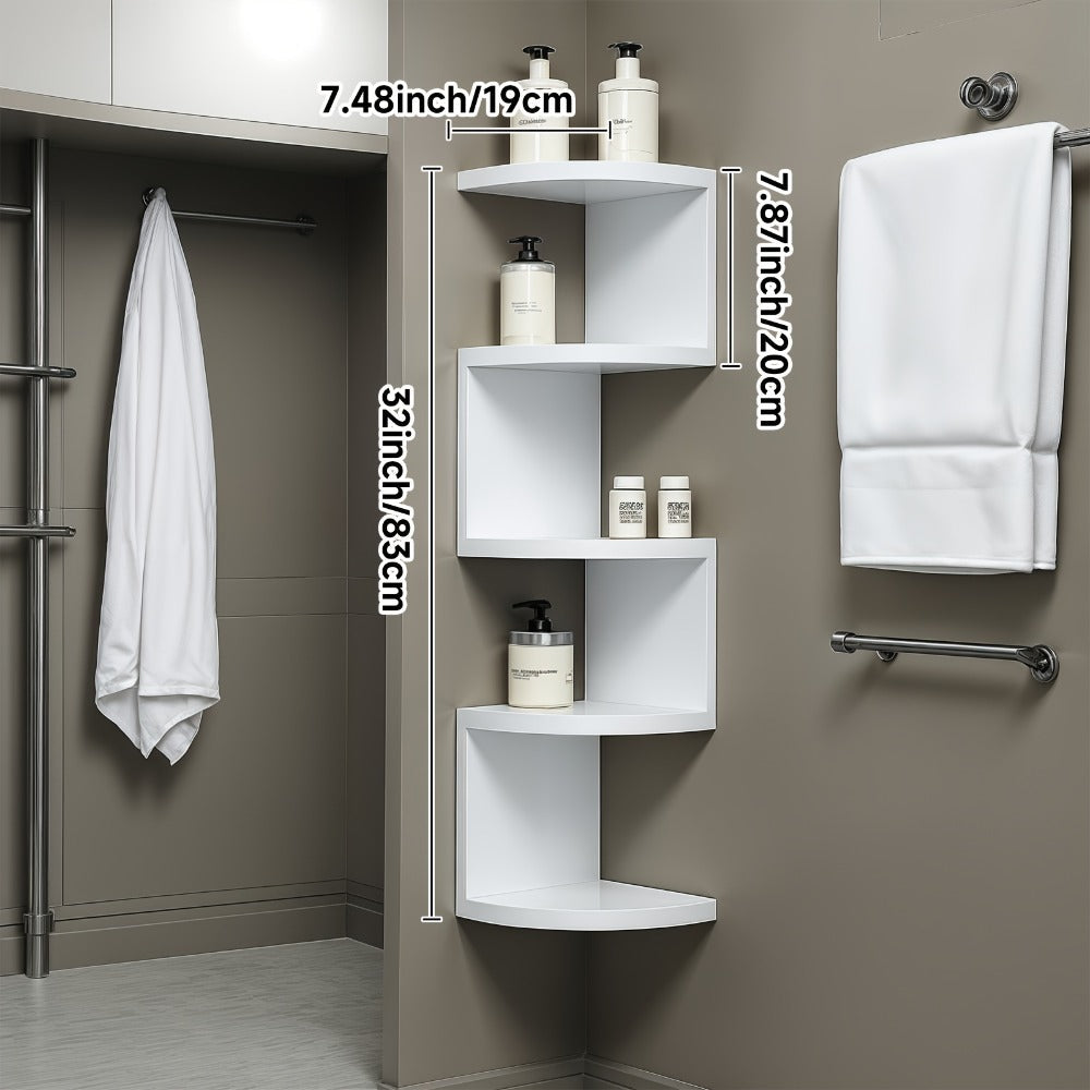 5-Tier Wall-Mounted Corner Shelf ¨C Space-Saving Floating Storage Organizer in White Acrylic for Bathroom, Living Room, Bedroom, Kitchen & Office, Decorative Corner Rack & Versatile Room Organizer