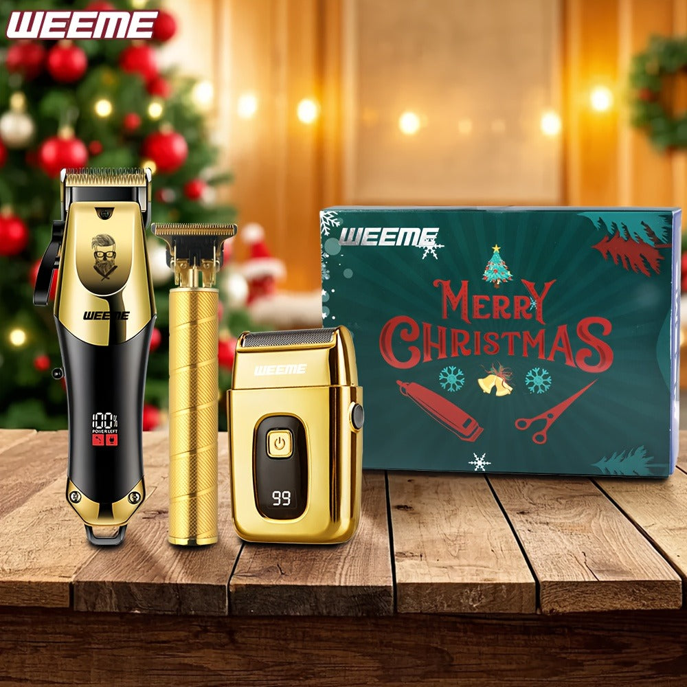 Professional Hair Clipper Set for Men ¨C 3pcs Golden Cordless Kit with Beard Trimmer & T-Blade Trimmer, Hair Cutting & Styling Tools, Ideal Birthday & Father¡¯s Day Gift for Men