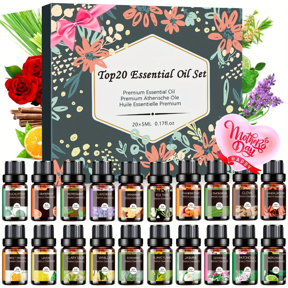 Essential Oil Set ¨C Pure Natural Aromatherapy Oils in Amber Glass Bottles for Diffuser & Humidifier, DIY Fragrance, Valentine's Day & Holiday Gift for Women, Girls, Friends & Family (12/20/26pcs)