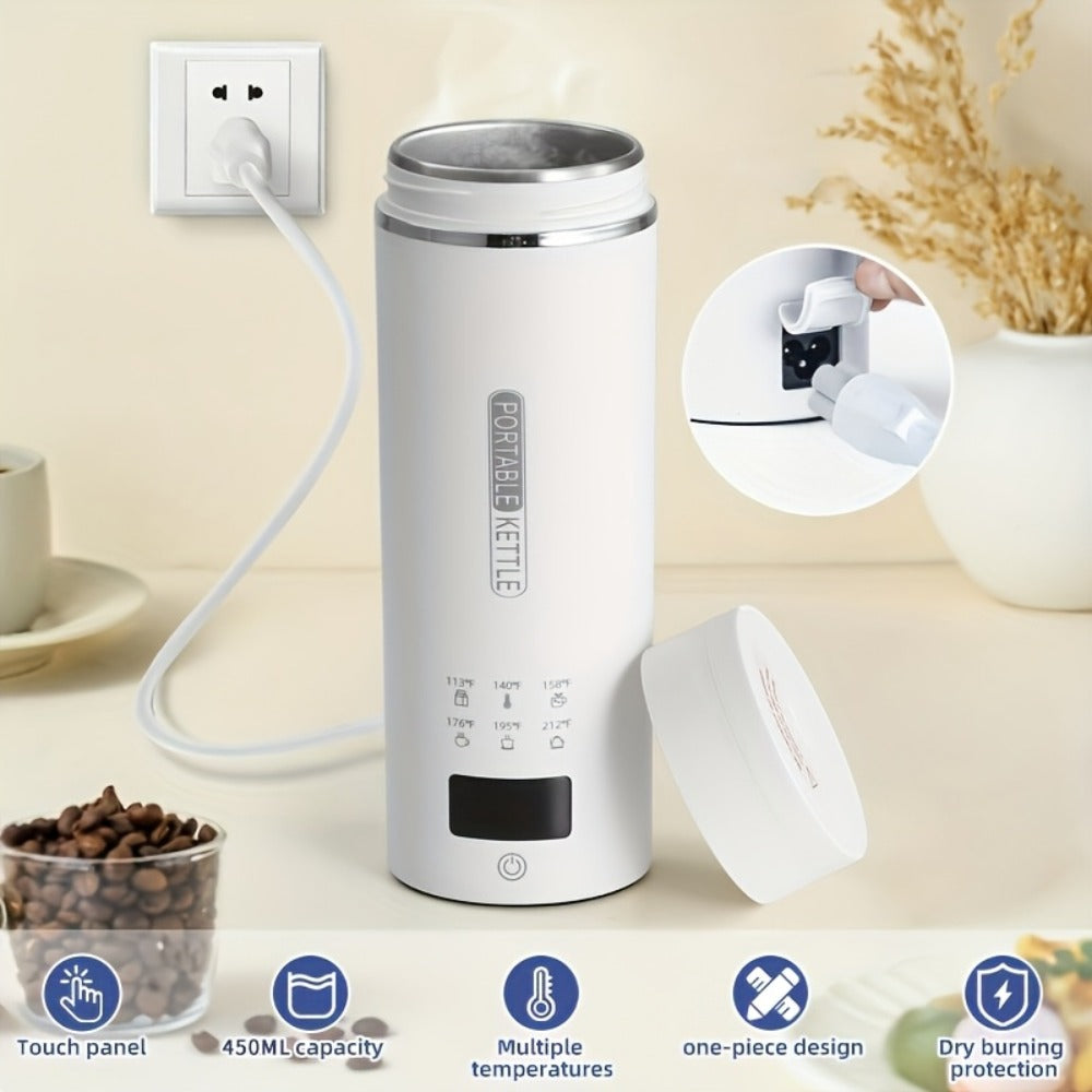 Travel Electric Kettle Portable Mini Water Boiler | 6 Temperature Settings | 304 Stainless Steel | Auto Shut-Off Boil-Dry Protection | BPA-Free | 15oz Coffee Tea Milk Kettle for Travel Home Office