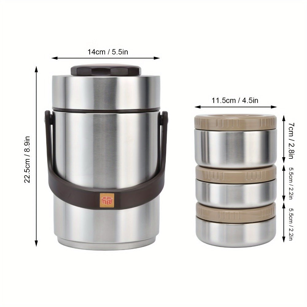 Insulated Lunch Box 3-Layer 304 Stainless Steel Vacuum | 67.63oz Triple Compartment Leakproof Food Container | Keep Warm 6 Hours for Office Travel Picnic Outdoor Meals