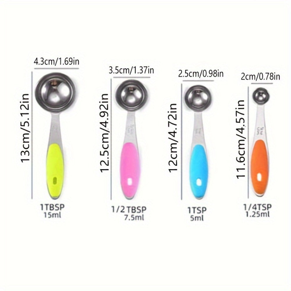 Measuring Cups and Spoons Set 10-Piece Stainless Steel with Silicone Handle ¨C Precise Baking & Cooking Measurement Tools | Dishwasher Safe | Christmas Kitchen Gift