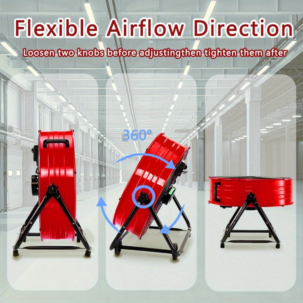 Industrial Floor Fan 24 Inch 9000 CFM Heavy Duty Drum Fan 3-Speed 360 Degree Tilt with Casters and Handle for Warehouse Garage Patio Workshop Gym Large Area Cooling