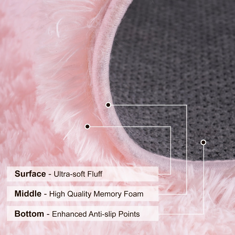 Round Area Rug 6x6ft Ultra Soft Plush with Non-Slip Backing | Light Pink Fluffy Circle Rug for Living Room Bedroom | Hand Washable Indoor Accent Rug for Home Decor Holidays Camping 70.8x70.8 Inch